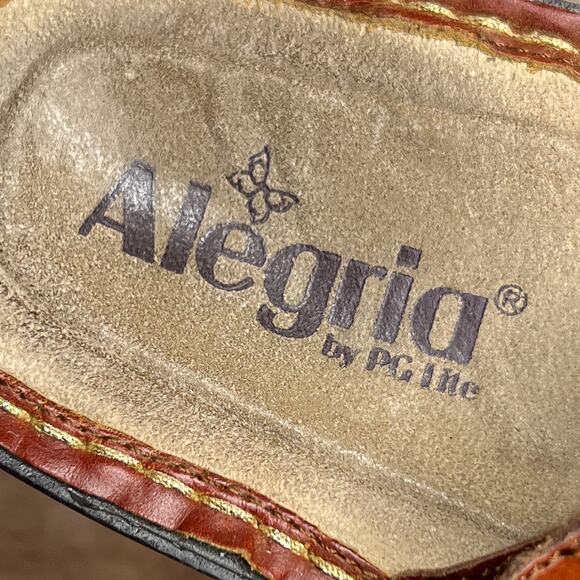 Alegria by PGLite Lug Sole Platform Sandal Brown Leather Slip On Medallion Stone - Picture 5 of 12